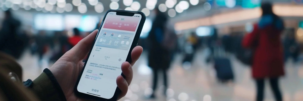 Traveller at airport showing mobile phone for smooth entry